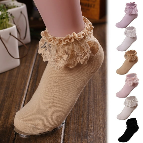 Womens Lace Trim Ankle Socks Ruffle Frilly Comfortable Cotton Socks Pair