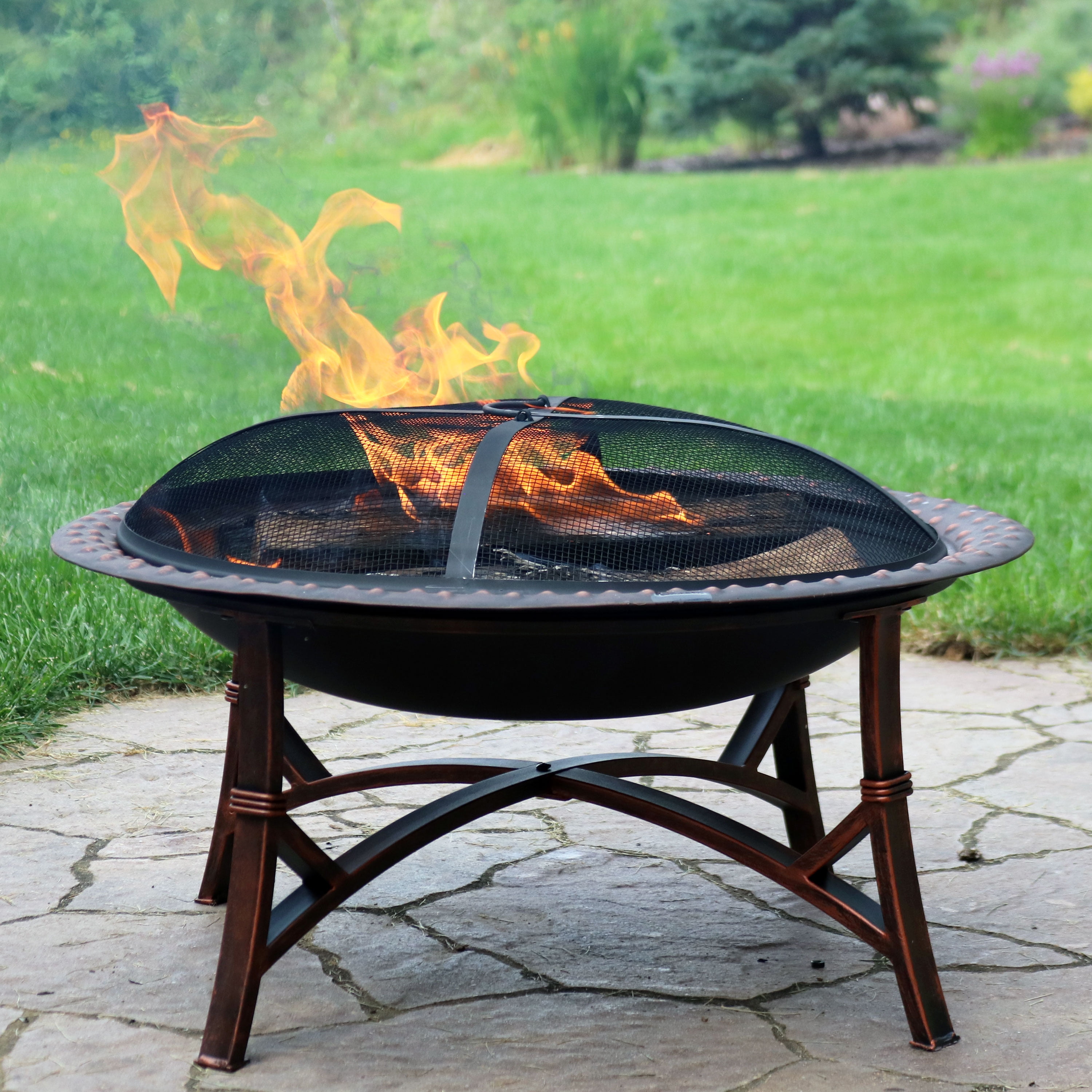 Sunnydaze 29 Inch Black Hammered Steel Fire Pit With Spark Screen Sunnydaze 29 Inch Black Hammered Steel Fire Pit With Spark Screen Com