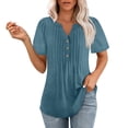 thumbnail image 3 of Womens Shirts Blouse Womens T Shirts Short Sleeve Pleated Casual V Neck Summer Blouses Tops, 3 of 8