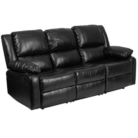 Flash Furniture Harmony Series Black Leather Sofa with Two Built-In