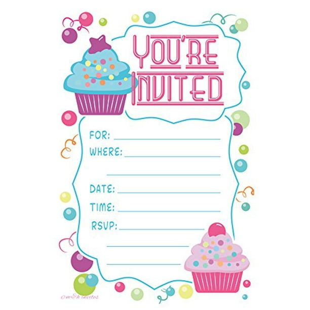 Cupcake Theme Birthday Party Invitations Fill In Style 20 Count With Envelopes By M H Invites Walmart Com Walmart Com