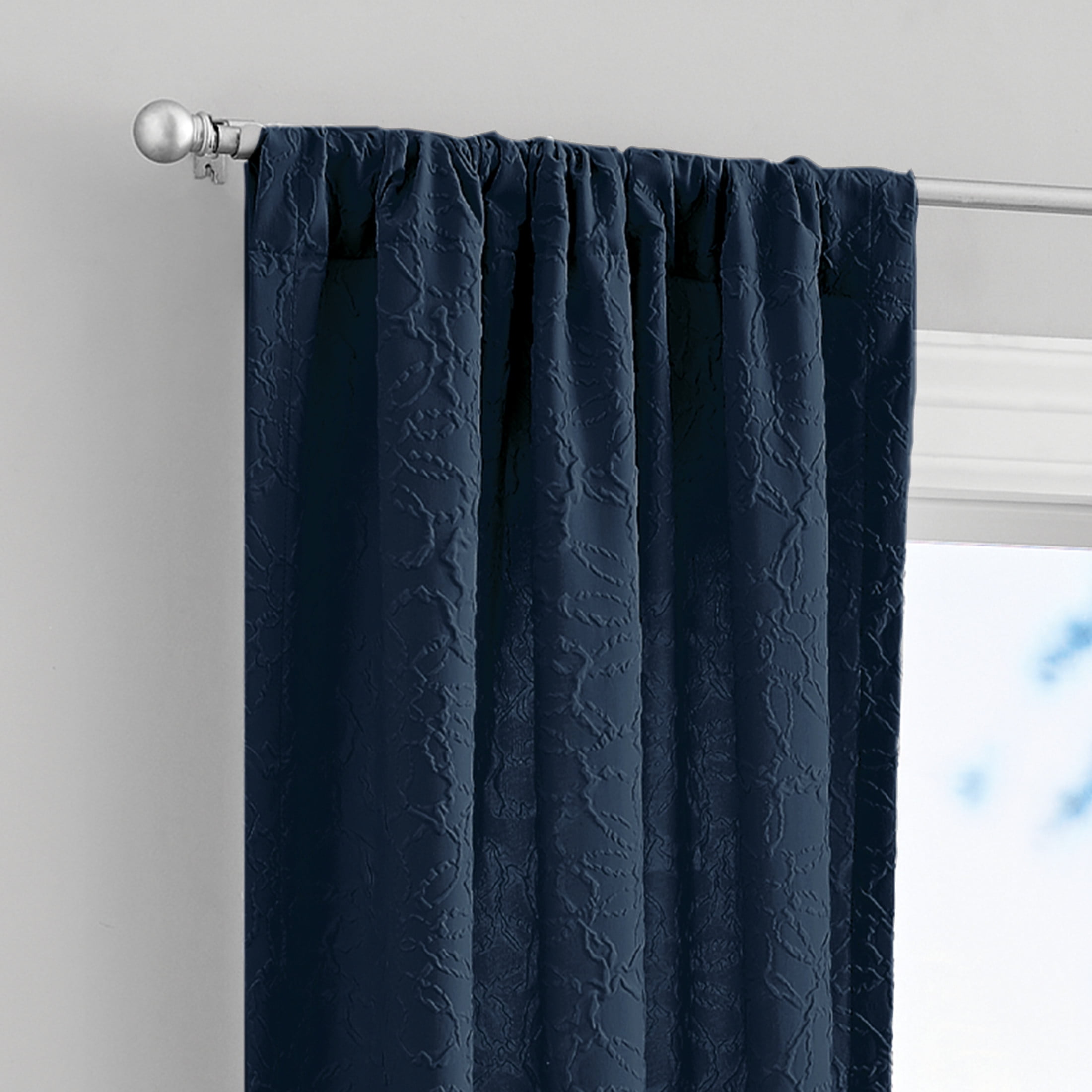 Mainstays Microsculpt Floral Rod Pocket Curtain Panels, Set of 2, Blue Cove, 37" W x 84" L