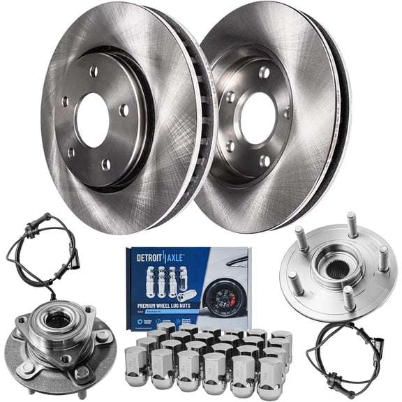 Detroit Axle - Front Brake Kit for 2012-2018 Ram 1500, Brake Rotors Wheel Bearing & Hubs Wheel Lug Nuts 2013 2014 2015 2016 2017 Replacement