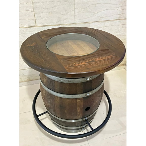 Table Top with Glass Center for Whiskey or Wine Barrel