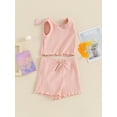 thumbnail image 6 of Suealasg 1-5 Years Toddler Baby Girls Shorts Set Sleeveless Solid Color Tank Tops + Ruffle Trim Shorts 2Pcs Kids Girls Summer Beach Vacation Clothes Set, 6 of 9