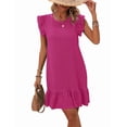 thumbnail image 2 of Summer Dresses for Women Round Neck Cap Sleeve Ruffle Hem Casual Smock Mini Dress Rose Red L, 2 of 7