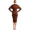 thumbnail image 2 of Josefa Asymmetric Dress - Women's Long sleeve convertible midi dress with gold zippers (Chocolate Brown), 2 of 6