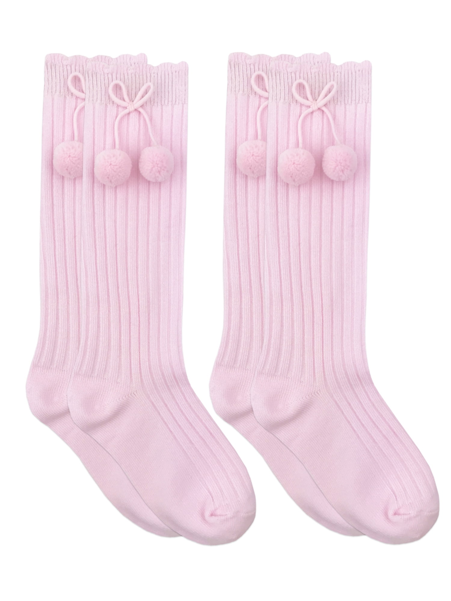 Baby Girls Cute Knee High Pom Pom Pink Ribbed Socks Baby 
