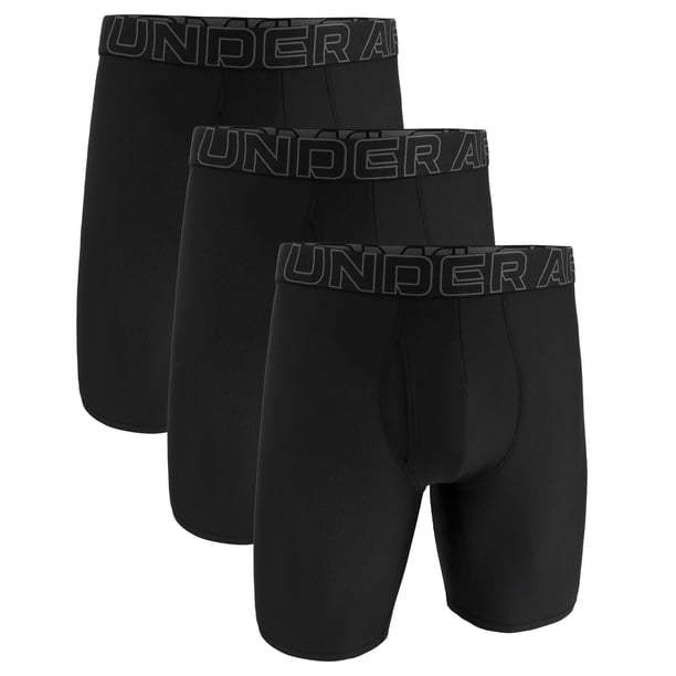 UNDER ARMOUR calzoncillos largos de hombre, pack de 3 - Performance Tech Mesh Long Boxer - Solid 9 in, Stretch, color liso Negro L (Large)