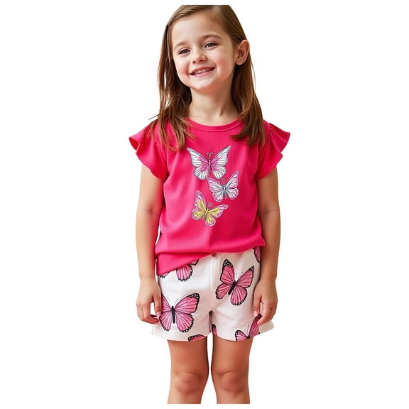UYYX Summer Clothes For Girls 5T Girl Clothes Toddler Girls Summer Outfit Top And Shorts Clothing Set
