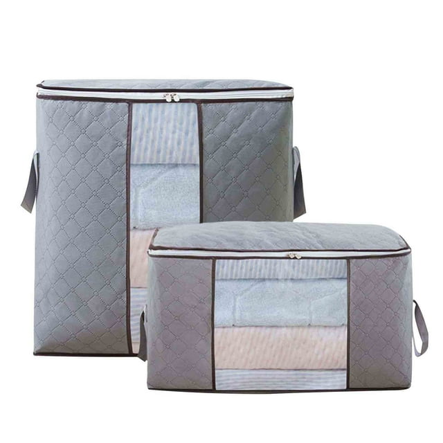 Bolsa Organizadora de Ropa de Gran Capacidad para Edredones | Mantas | Ropa de Cama - Tela Gruesa | Plegable | Cremallera Resistente | Ventana Transparente | Paquete de 2