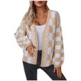 thumbnail image 5 of Qepwscx Women Casual Tops Chunky Knit Cardigans Long Sleeve Open Front Puff Sleeve Kimonos Cardigans Plaid Sweaters Outerwear Coats 2025 Trendy Shawl Blouses Loose Fits for Women, 5 of 5