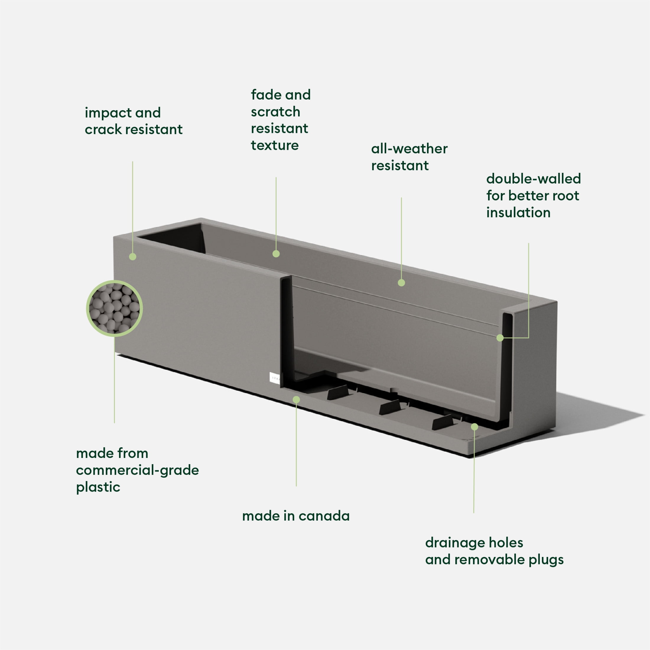 Veradek Block Series Trough 36" Plastic Planter - Gray