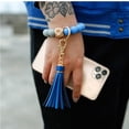 thumbnail image 4 of 2PCS Wristlet Keychain Bracelet Leather Keyring Bangle Tassel Big Round Key Chain for Women Girls Leopard & Black, 4 of 7