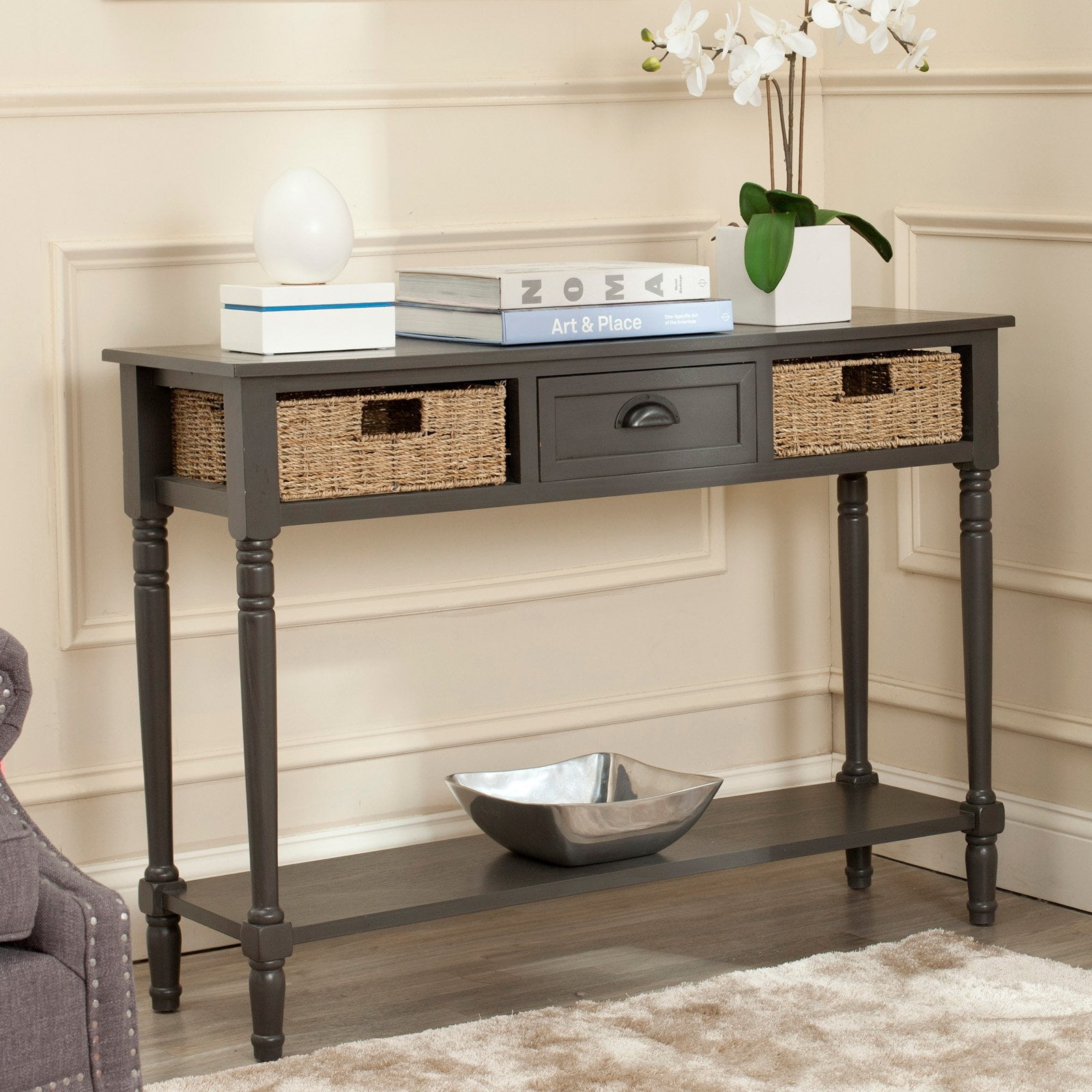 Safavieh Winifred Wicker Console Table With Storage Com