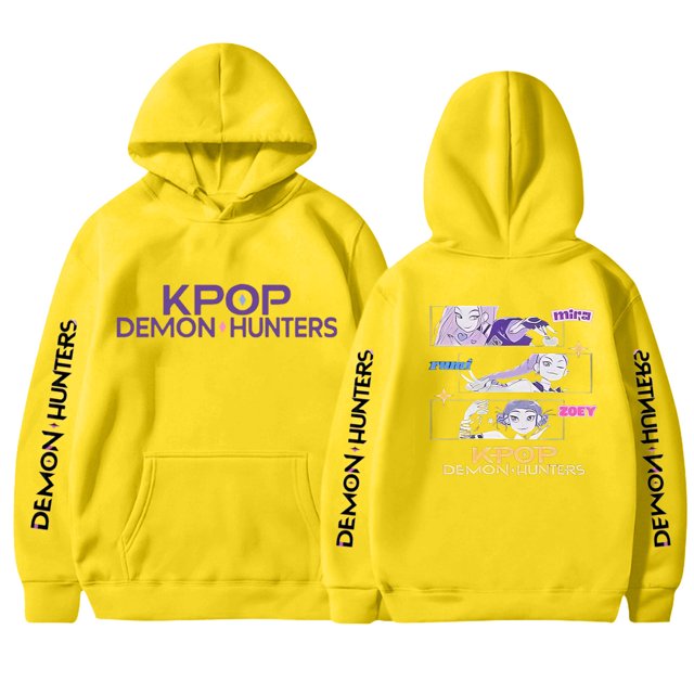 Moonsky Sudadera con capucha de moda para mujer de la cantante pop Dem/0n HUNTR/X con jersey corto, suave y cómoda, top de manga larga para uso informal en primavera, otoño e invierno. (Amarillo 2XL)