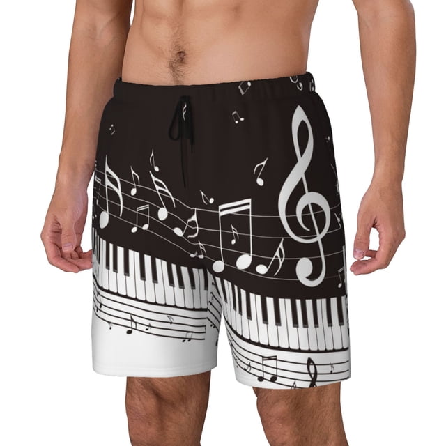 Fotbe Piano Keys With Musical Notes Traje de Baño para Hombre – Shorts de Natación de Secado Rápido con Forro y Bolsillos-Large