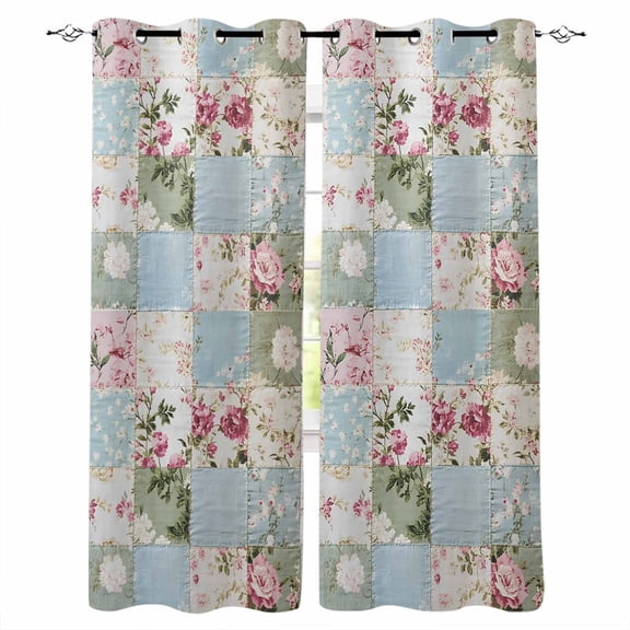 Green Blue Pink Botanical Blackout Curtains 84 Inches Long, Spring Floral Vintage Thermal Insulated Black Out Curtains, Darkening Window Curtain Drapes for Bedroom Living Room 52"x84" 2 Panels