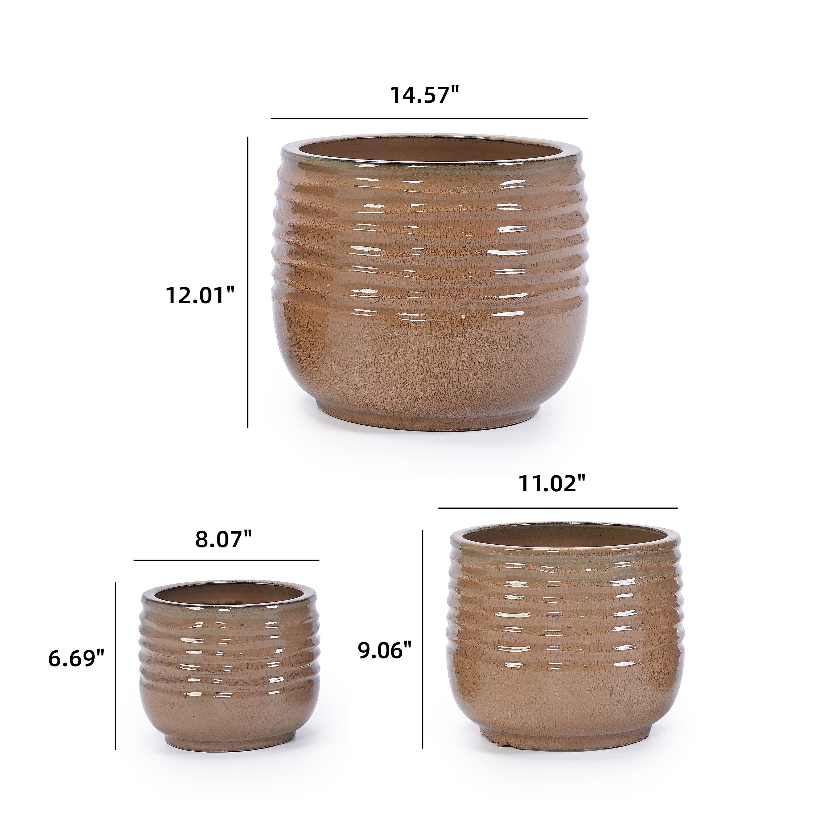 MAYEERTY 3 Pack Ceramic Plant Pots, Planter for Indoor Outdoor Patio, Garden, Antique Bronze