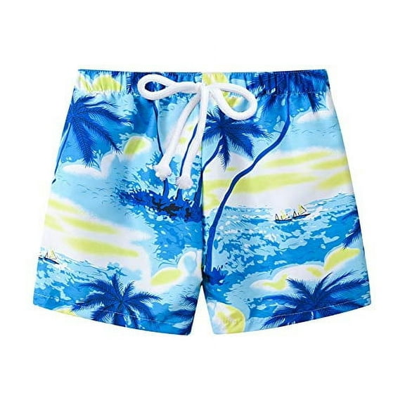 Styles I Love Little Boys Tropical Palm Tree Print Swim Shorts Bathing Suit Beach Pool Boy Swim Trunks (Blue, 100/1-2 Years)