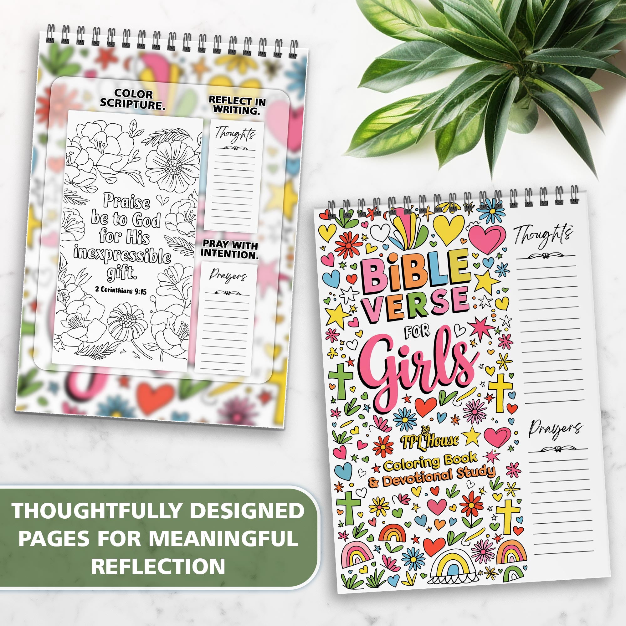 Bible Verse For Girls Coloring Book for Adults, 30 Minimalist Scripture Art Pages with Reflection & Prayer Space, Spiral Bound, A4 or A5 Softcover or Wood Cover