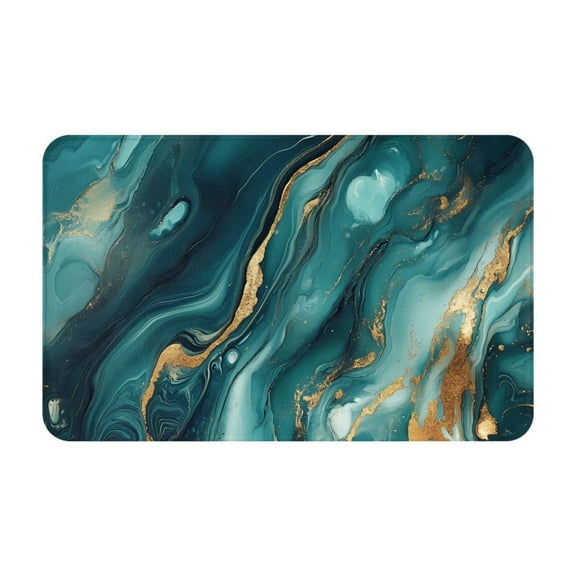 Bathroom Rugs Non Slip Washable - Teal Gold Marble Swirls Kitchen Mats for Floor, Area Rugs for Entryway Rugs Indoor, Laundry Bathroom Room Door Rug with Rubber Backing 20x31.5in