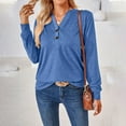 thumbnail image 4 of Camiseta informal de manga larga con botones y cuello en V para mujer - Poliéster, cómoda para todas las estaciones, 4 of 8