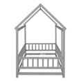 thumbnail image 6 of Modern Twin Size Montessori Floor Bed with House Roof Frame, Fence Guardrails and Opening, Grey, 6 of 8
