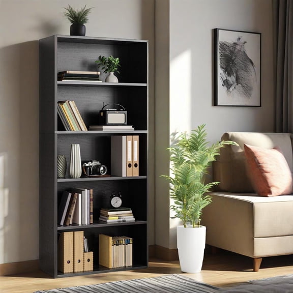 LIFERECORD 5 Shelf Bookcase 53 Inch Tall Floor Standing Open Bookshelf for Home Office Living Room Black