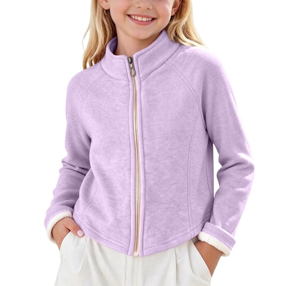 Mifsaly Boys Girls Fleece Jacket Full Zip Long Sleeve Stand Collar Kids Toddler Warm Coats Comfortable Casual Fall Winter Outerwear
