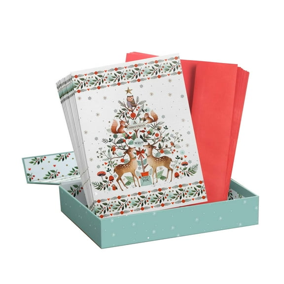 Masterpiece Studios Hollyville 16 Christmas Cards in a Keepsake Box, Woodland Friends, 5.6" x 7.8"