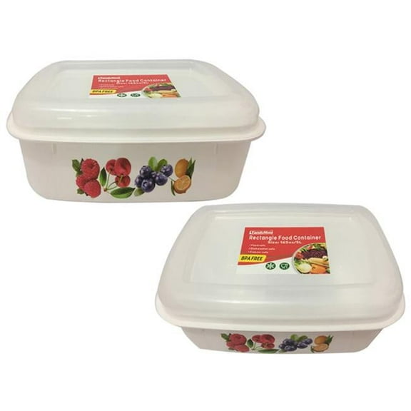 FamilyMaid 54003 Printed Rectangle Food Container - White & Clear, Pack of 48