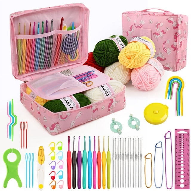 59 Pcs Include 5 Skeins Yarn Hooks Needles Storage Bag Crochet Kit with Knitting Accessories Set for Beginners Gift Freeshipping