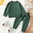 thumbnail image 2 of TOWED22 Toddler Baby Boy Girl Sweatshirt Tops Pants Set Long Sleeve Sweatsuit Fall Winter Outfits(Dark Green,6-12 M), 2 of 5