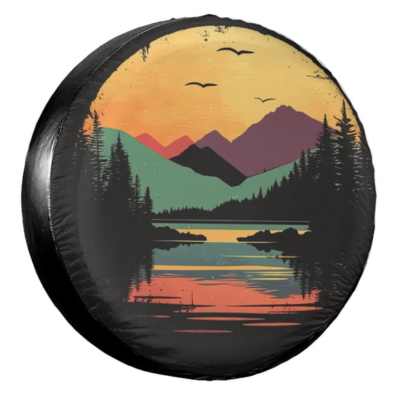 KAKALAD Retro Mountain Sunset Spare Tire Cover Wheel Protectors Weatherproof Universal Vehicle Dust-Proof for Trailer Rv SUV Truck Camper Travel Trailer Accessories 14 ” Inch