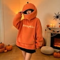 thumbnail image 5 of CONZONE Halloween Womens Pumpkin Hoodies Letter Graphic Zipper Oversized Hooded Sweatshirt for Women Spooky Season Fall Winter Pullover Tops, 5 of 6