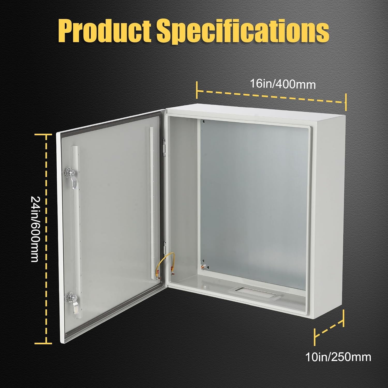 YUSAZENS 24x16x10 IP66 Steel Electrical Junction Box 1.5mm Wall Cold-Rolled Construction Lockable Door with Removable Galvanized Mounting Plate Waterproof Dustproof for Industrial Power Distribution