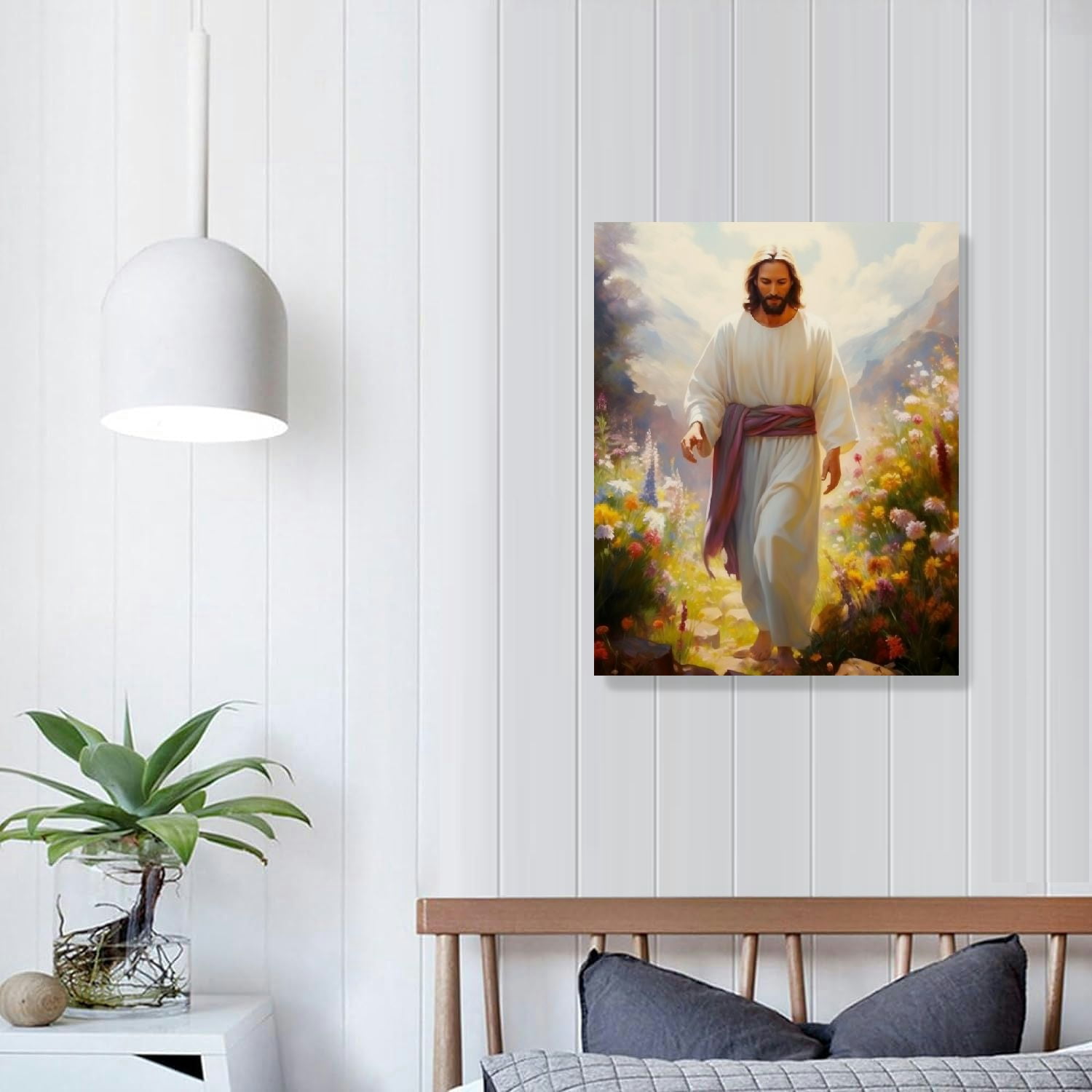ONETECH  Jesus Wall Art Painting Picture, Framed Christian God Canvas Print Poster Decor for Living Roo