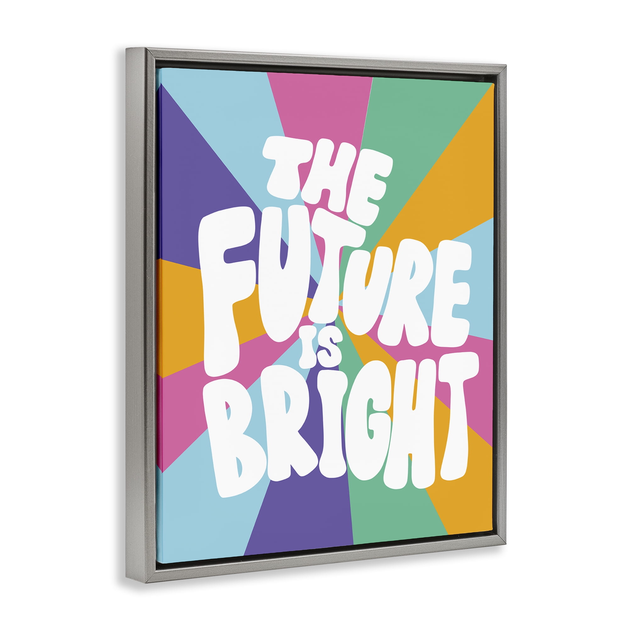 Stupell Industries Retro Future Is Bright Text & Numbers Painting Gray Floater Framed Canvas Art Print Wall Art, 17 x 21