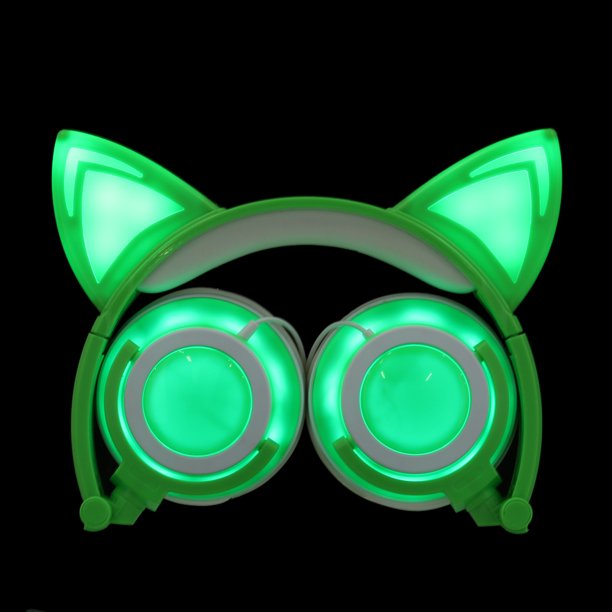Auricular recargable plegable luminoso con forma de oreja de gato (verde)-135656.04