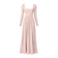 thumbnail image 6 of QUNYINEY Elegant Women's Dresses Pink Formal Long Sleeve Long Wedding Guest Dress Party Slim Fit A Line Square Neckline Dresses S-2XL, 6 of 6