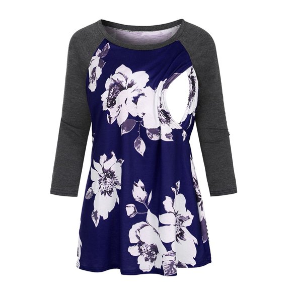 zttd womens maternity 3/4 sleeve flower print nursing tops t-shirt for breastfeeding blouse