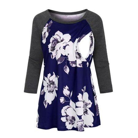 

Maternity Clothes Womens Maternity 3/4 Sleeve Flower Print Nursing Tops T-shirt For Breastfeeding