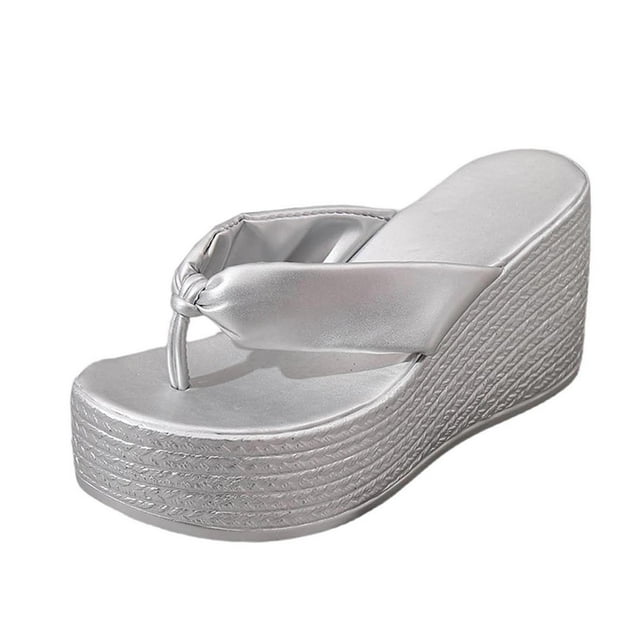 Sandales Décontractées pour Femmes Argentées à entre-Doigt Plates Extérieur Intérieur Confortables Chaussures Bout Rond Sandales d'Été à Enfiler Confort Plage Taille 41