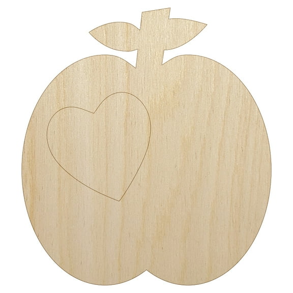 Apple with Heart Wood Shape Unfinished Piece Cutout Craft DIY Projects - 6.25 Inch Size - 1/4 Inch Thick