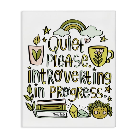 Stupell Industries Introverting In Progress Quotes and Sayings Painting Wrapped Canvas Canvas Art Print Wall Art, 16 x 20