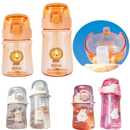 

Walbest 400ml/550ml Transparent Water Bottle Cup Cartoon Animal Print Multi-purpose Water Bottle with Strap & Straw Cute Water Bottle for Student (1Pc)