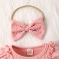 thumbnail image 4 of Gyratedream Toddler Girl Bodysuits Jumpsuit Long Sleeve Infant Baby Ruffle Romper Outfits with Bow Tie Headscarf 2Pcs, 4 of 10