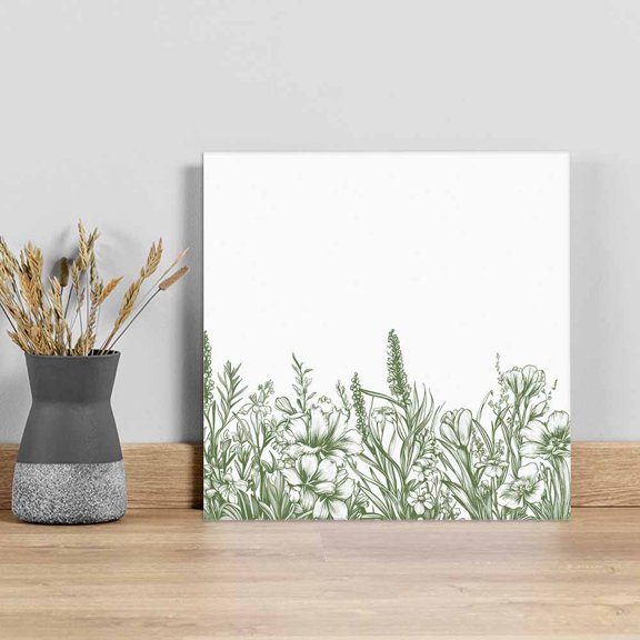 Green Plants Wall Art Painting on Canvas, Lavender Floral Spring Wildflower White Canvas Art Home Prints Wall Art Framed Modern Artwork for Living Room Bedroom Wall Decor 12x12in
