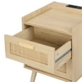 thumbnail image 2 of Finnhomy Nightstand with Charging Station, Bedside Table with Rattan Drawers, Beige, Set of 2, 2 of 7